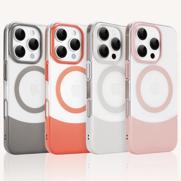 プレミアムでクリエイティブ マットカラーブロックのマグネット式 超薄型クリスタルケースiPhone 16 Pro Max用 携帯電話プロテクターカバー